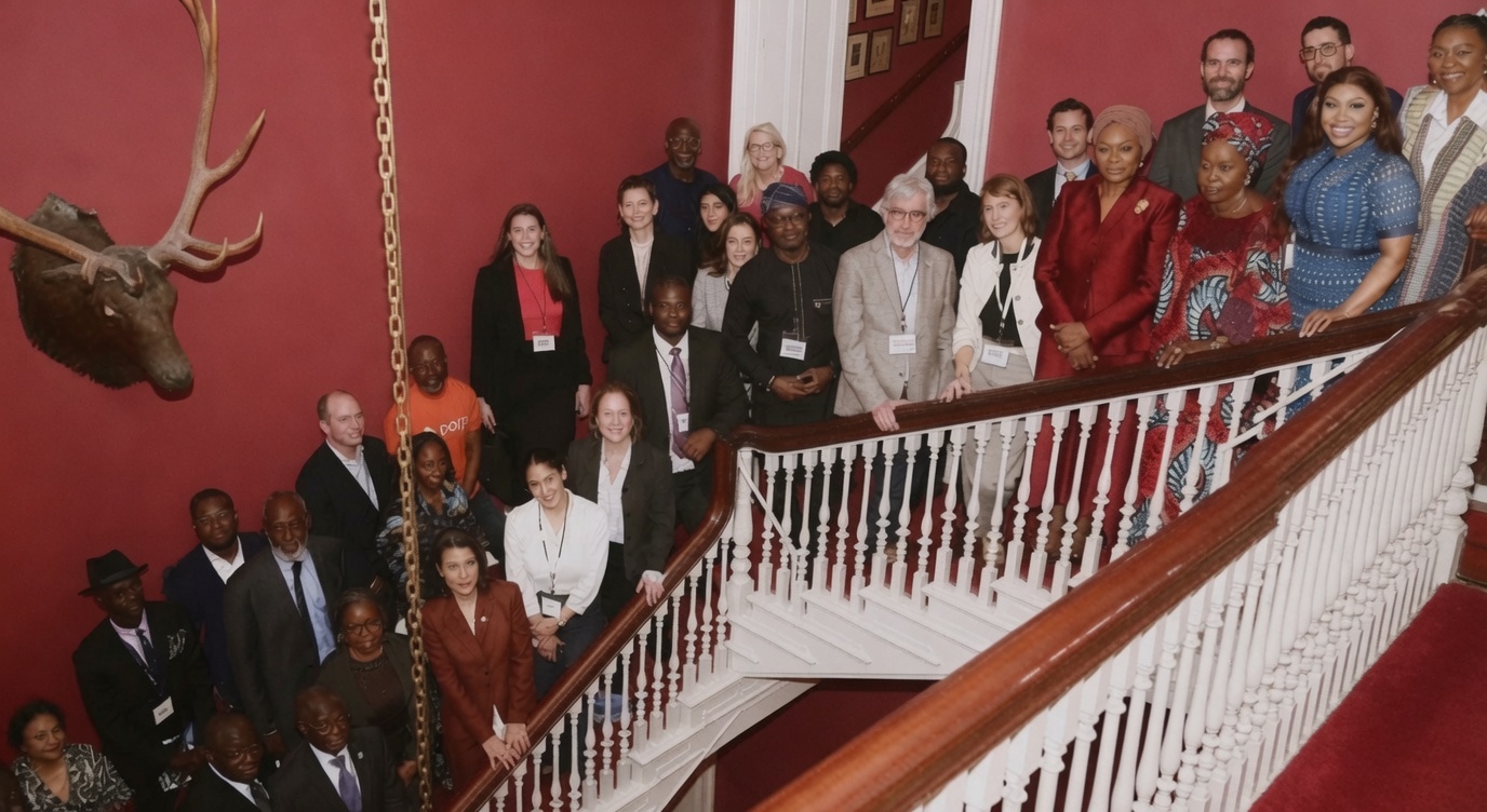 Roundtable participants on the staircase